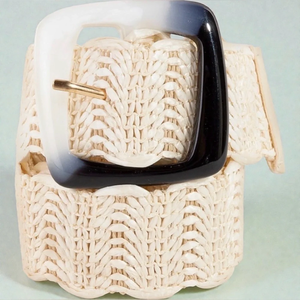 Dual Tone Buckle Boho Braided Belt - IVORY
